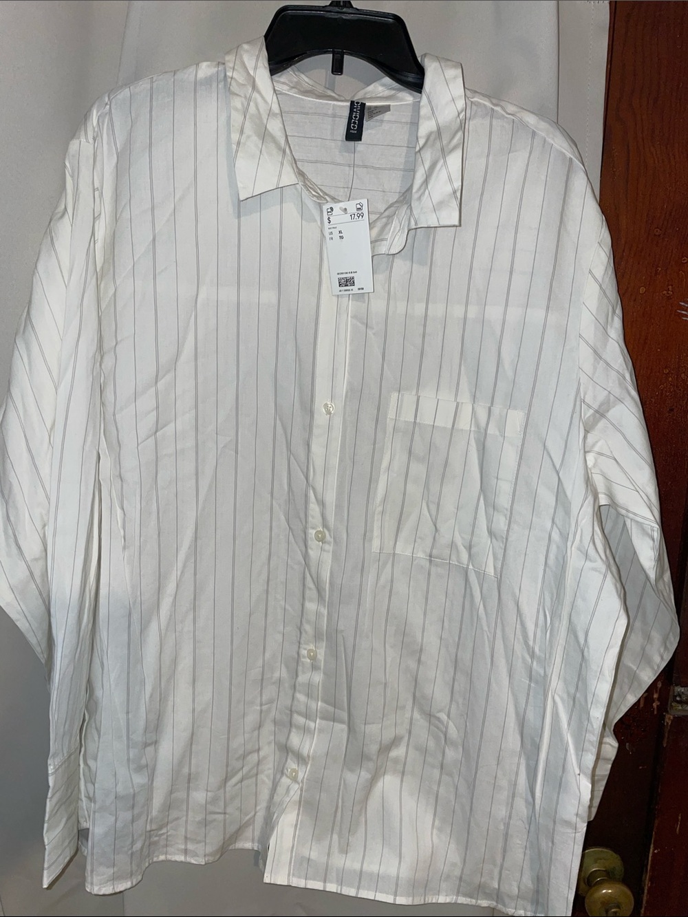 Women's White Pinstripe Button-Up Shirt